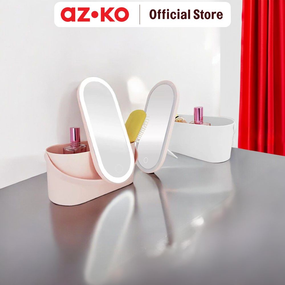 AZKO Stora 23.5X10.4X11.6 cm Organizer Kosmetik Led Mirror Tempat Make Up Wadah Simpan Alat Dandan C