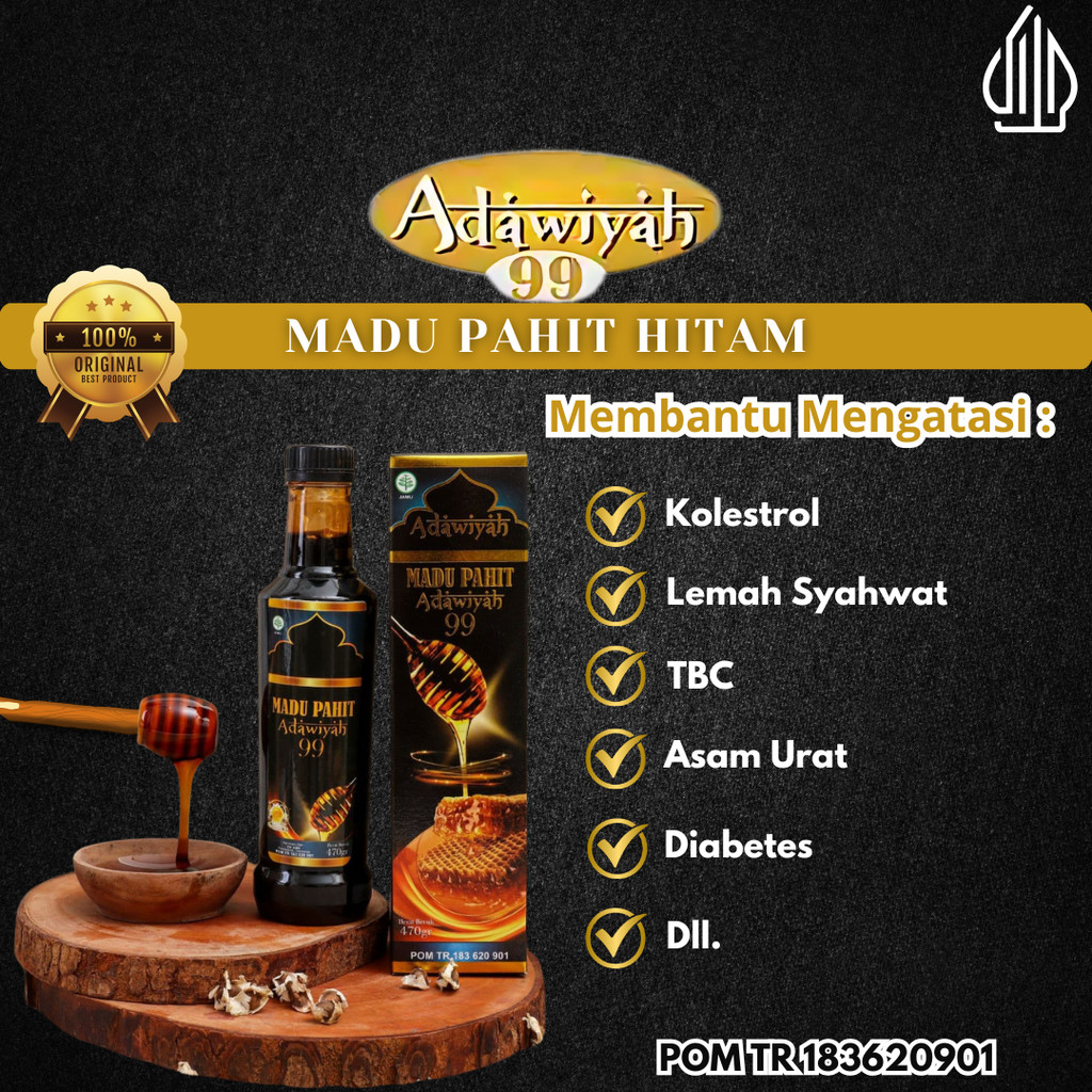 

Madu Hitam Pahit Propolis Sambiloto dan Insuline Adawiyah99 BPOM| Madu untuk Kencing Manis 470ml