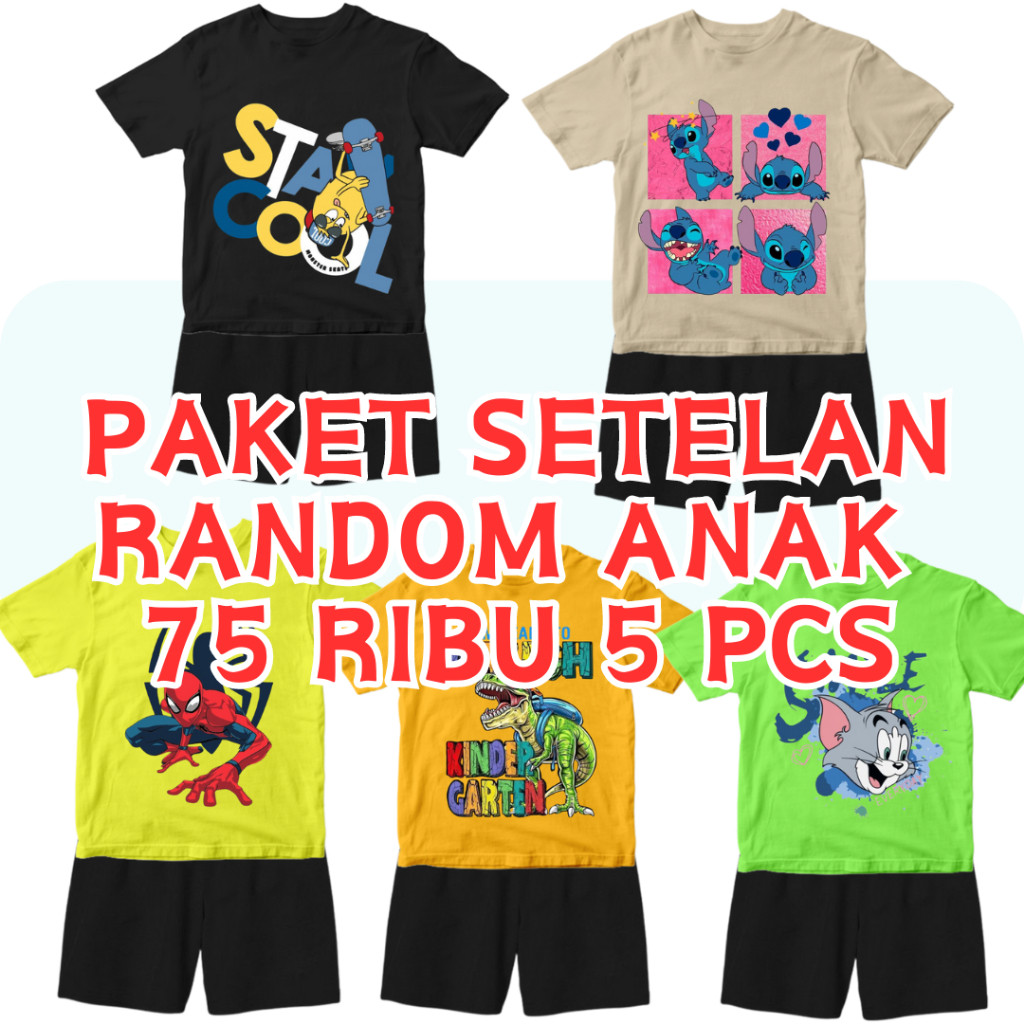 RF46TJ Paket Usaha RANDOM Baju Kaos Setelan Harian Anak Laki Laki Distro Import 1 - 10 Tahun