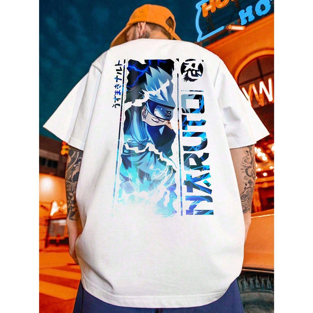M&C baju kaos priaJapanese animation cartoon Naruto pattern summer short-sleeved T-shirt fashionable