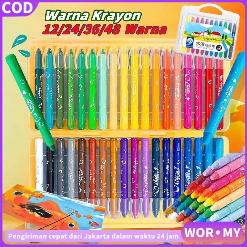 

【WOR·MY】Crayon Grasp Mata Sedang 12/36/48 Warna Krayon Lembut Water Soluble Crayon