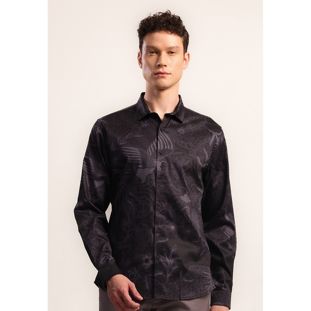 MOC - Kemeja Batik Pria Lengan Panjang Mahendra - Black
