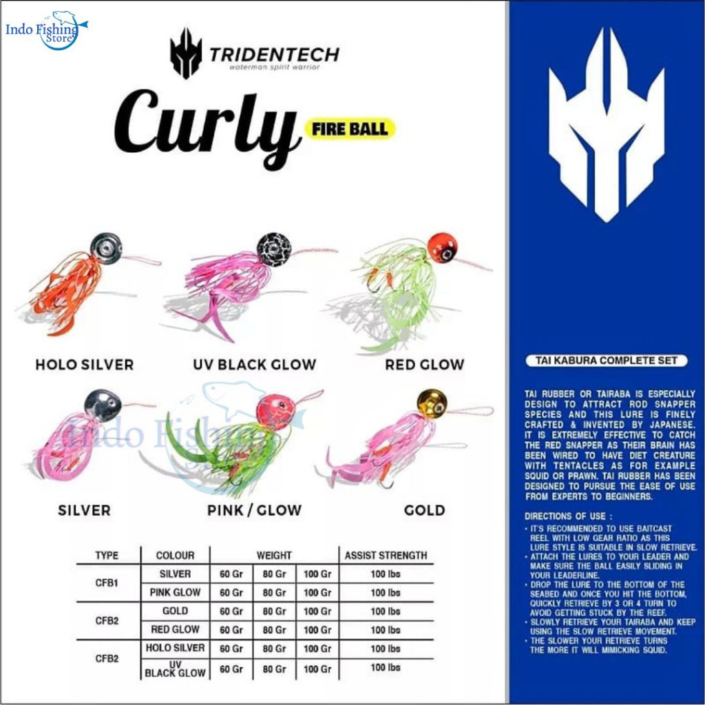 Tridentech Curly Fire Ball Umpan Mancing Laut Tairaba 60gr 80gr Slow Jigging Action Gurita / Ubur-Ub