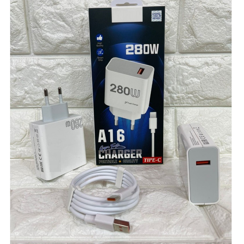 Charger For SMSNG A16 Super Fast Charger 280W Batok +Kabel USB Univesal For Android Fast Charging