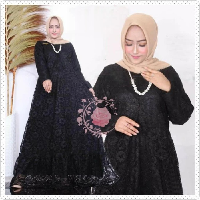 Gamis pesta brukat XXXXL puspa hitam maxi brokat 4XL jumbo pus GB