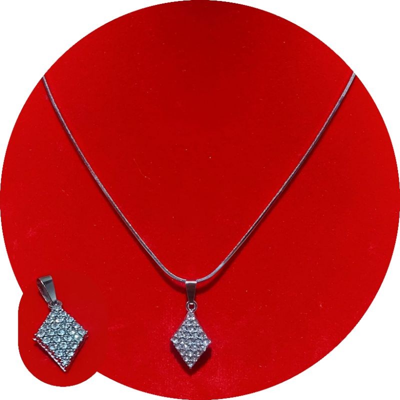KALUNG TITANIUM LIONTIN OVAL PERMATA / KALUNG WANITA ANAK BERLIAN SILVER SIRKON LONJONG MATA OVAL KE