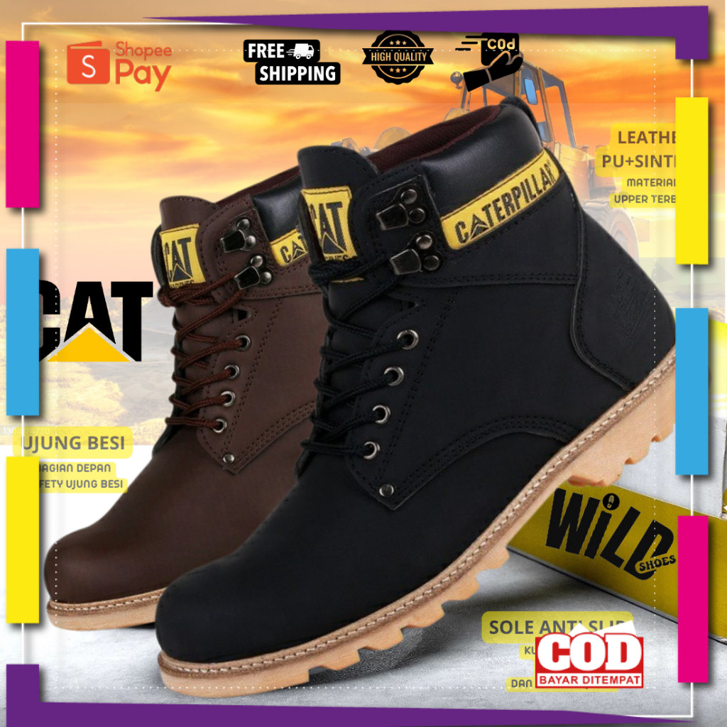 [PREMIUM ORIGINAL] Sepatu Safety Pria Boots Ujung Besi - Shoes Safety Caterpillar Steel Toe - Sepatu