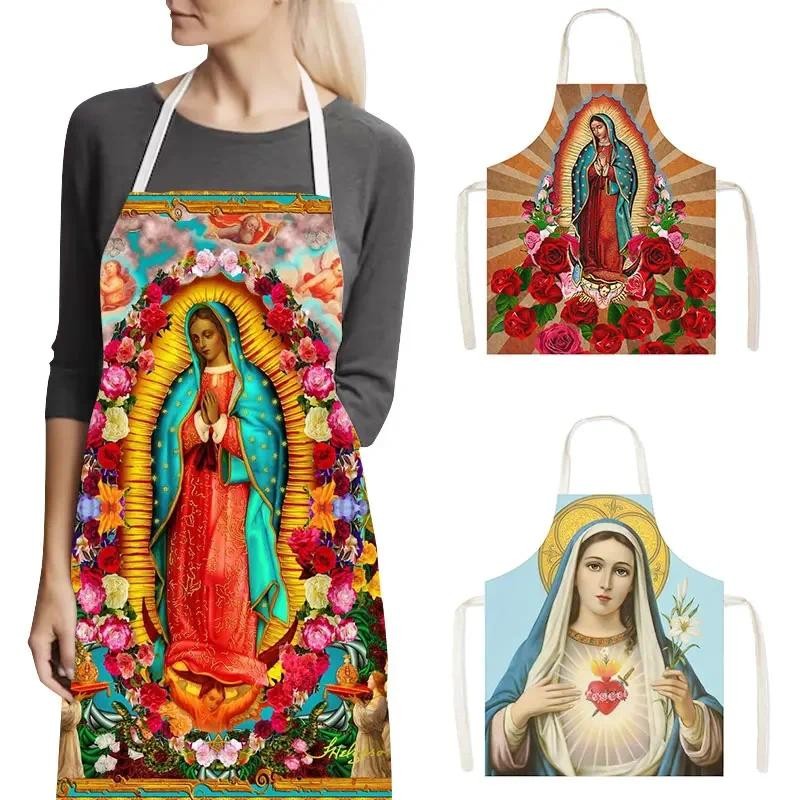 

Holy Mary Oil Painting Kitchen Aprons Lady of Guadalupe Virgin Mary Home Cleaning Clothing Waterproof Chef Cooking Pinafore