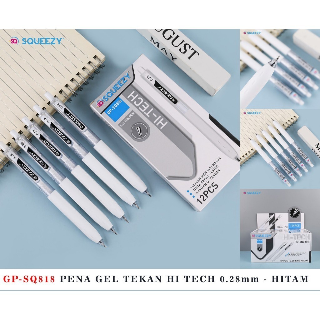 

(1pen) PEN GEL pena pulpen HI-TECH TEKAN SQ - 818 SQUEEZY 0,28 mm SATUAN