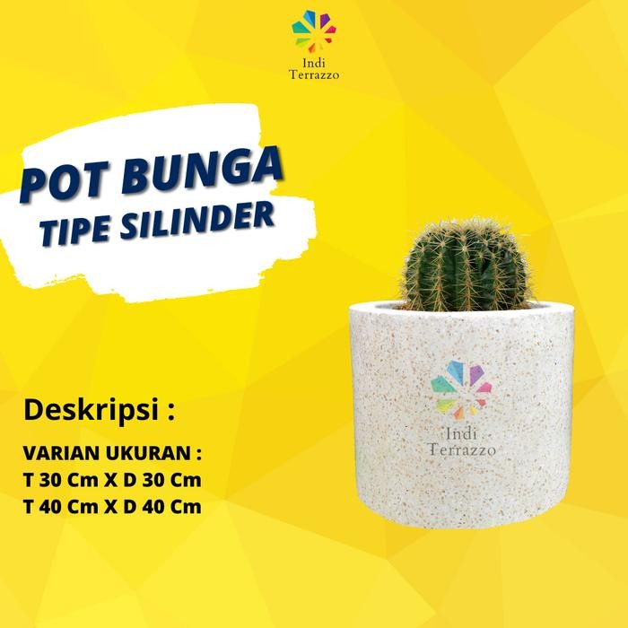 INDI TERAZZO POT SILINDER TERASO PUTIH - POT TERASO PUTIH MINIMALIS - 30x30