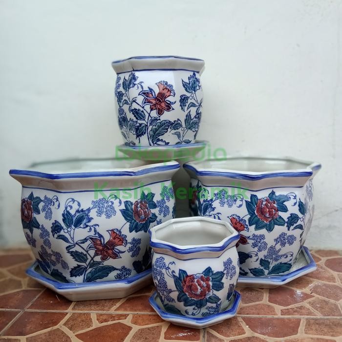 Pot keramik/pot tanaman keramik cina set + tatakan D32