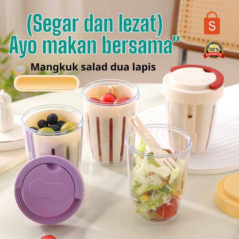 ❤️COD &GRATIS ONGKOS KIRIM❤️Gelas Salad Dua Lapis Dengan Saluran Pembuangan /Penampilan Tinggi Gelas
