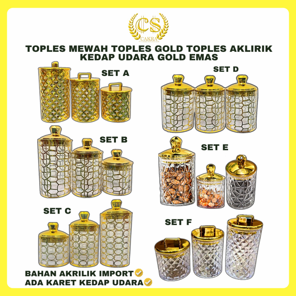 Toples Mewah Toples Gold Toples Aklirik Kedap Udara Gold Emas / Toples List Gold Mewah Toples Penyim