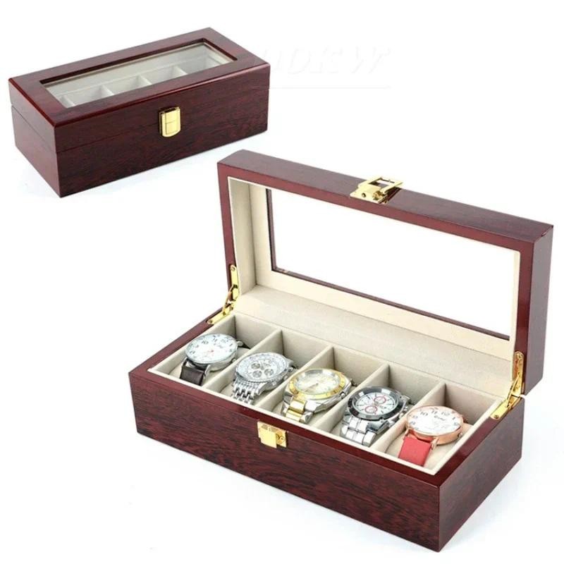 Wood piano painted watch box Lovers watch storage box Red wood glass skylight display durable enviro