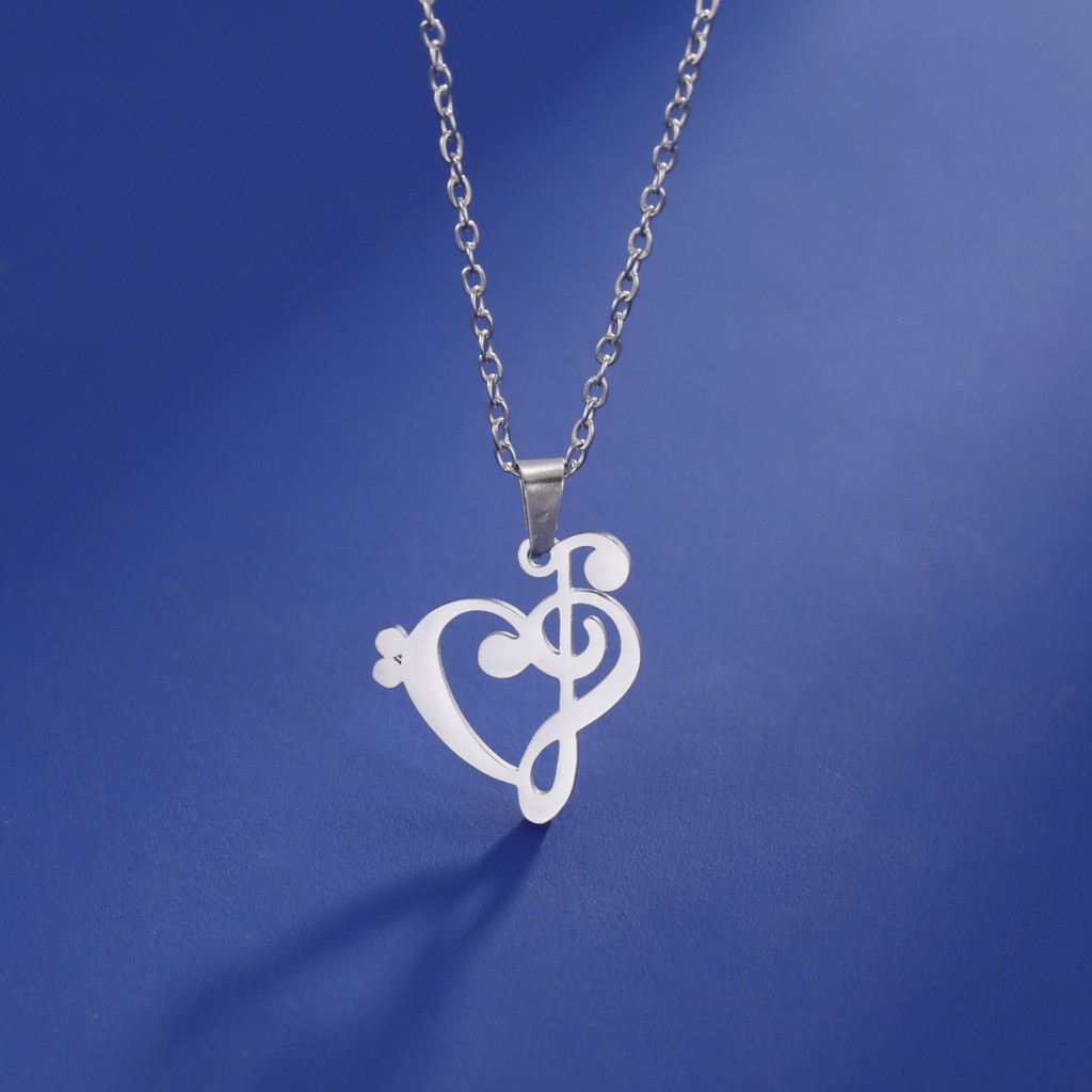 Kalung Eropa dan Amerika populer 18K emas elektroplating musik simbol cinta liontin rantai tulang se