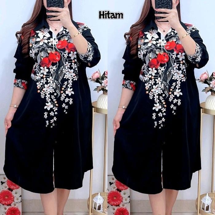 1090 KEMEJA TUNIK CHERRY LD120 KATUN SILK WANITA|TUNIK SILK|TUNIK LD120 - hitam, satu ukuran(LD120)