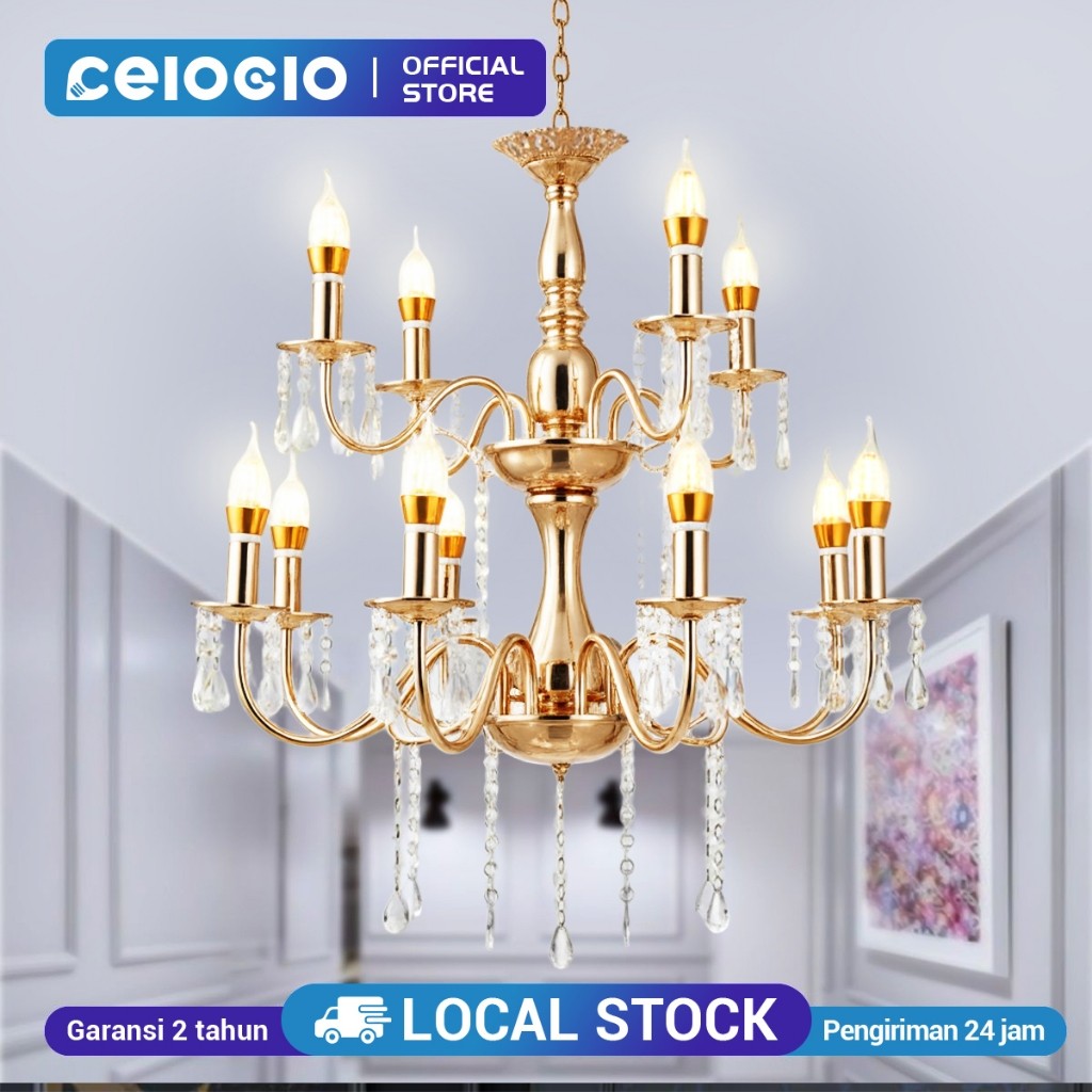 CELOGLO Retro 6/8/8+4 Lampu Gantung Ruang Tamu Lampu Dekorasi Wedding Terbaru lampu kristal gantung 