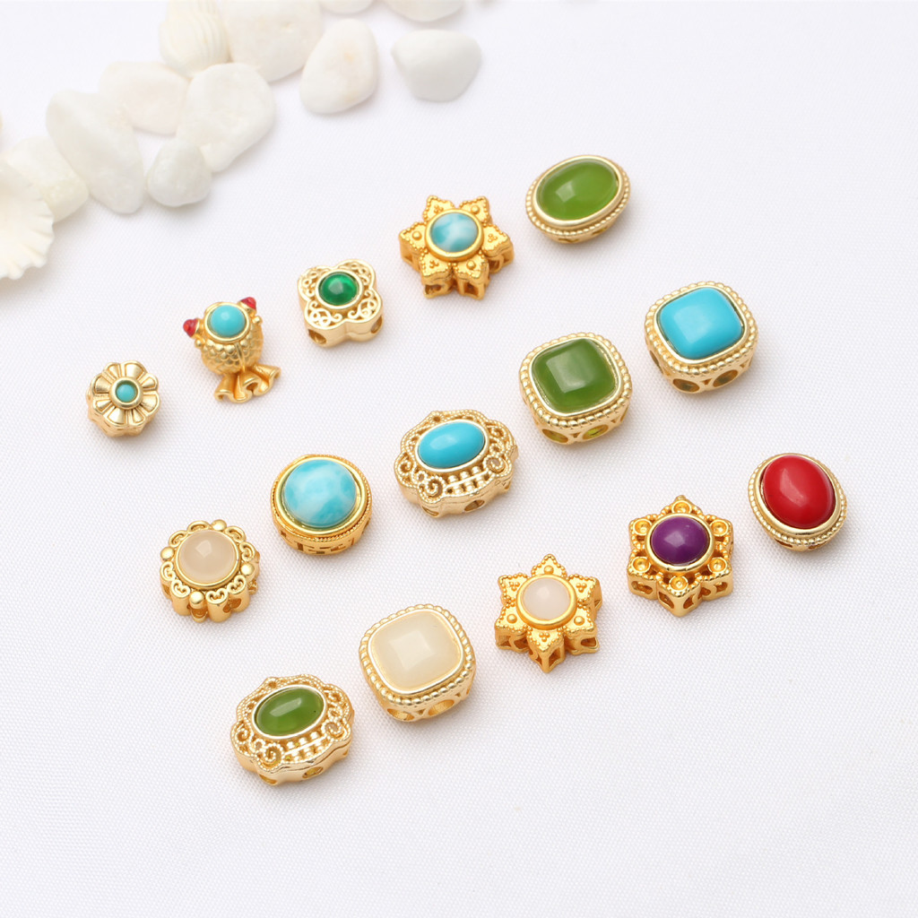 (5 harga) manik-manik emas kuno manik-manik lepas pasir manik-manik transfer emas DIY gelang aksesor