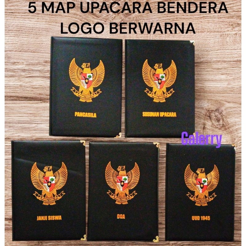 

PAKET 5 MAP UPACARA BENDERA WARNA HITAM/EDISI KHUSUS LOGO BERWARNA TANPA BINGKAI/BAHAN KULIT SINTETIS/PAKAI BUSA DAN SIKU