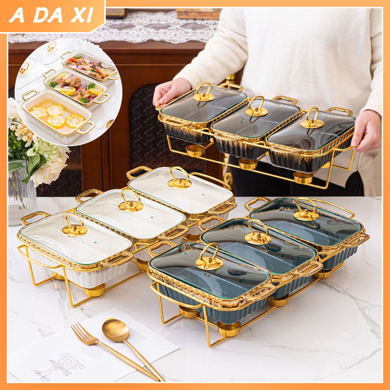 PRASMANAN SULTAN 3in1 GANDENG KERAMIK TEBAL WADAH MAKANAN MEWAH PINK HITAM PUTIH GOLD RAK BESI EMAS 