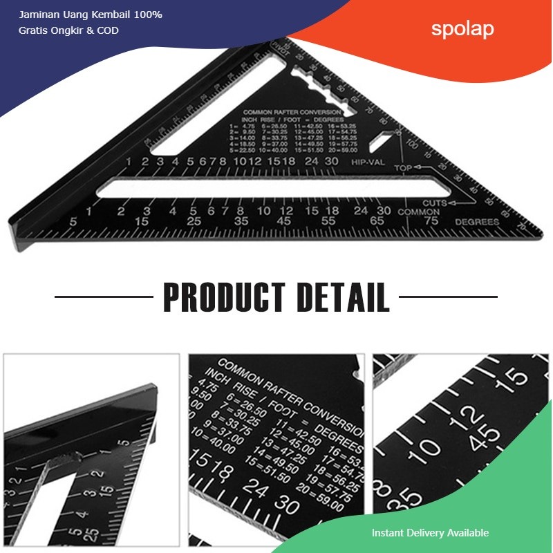 

gk Speed Square Aluminium / Penggaris Siku Sudut Segita / Rht Angle Kayu