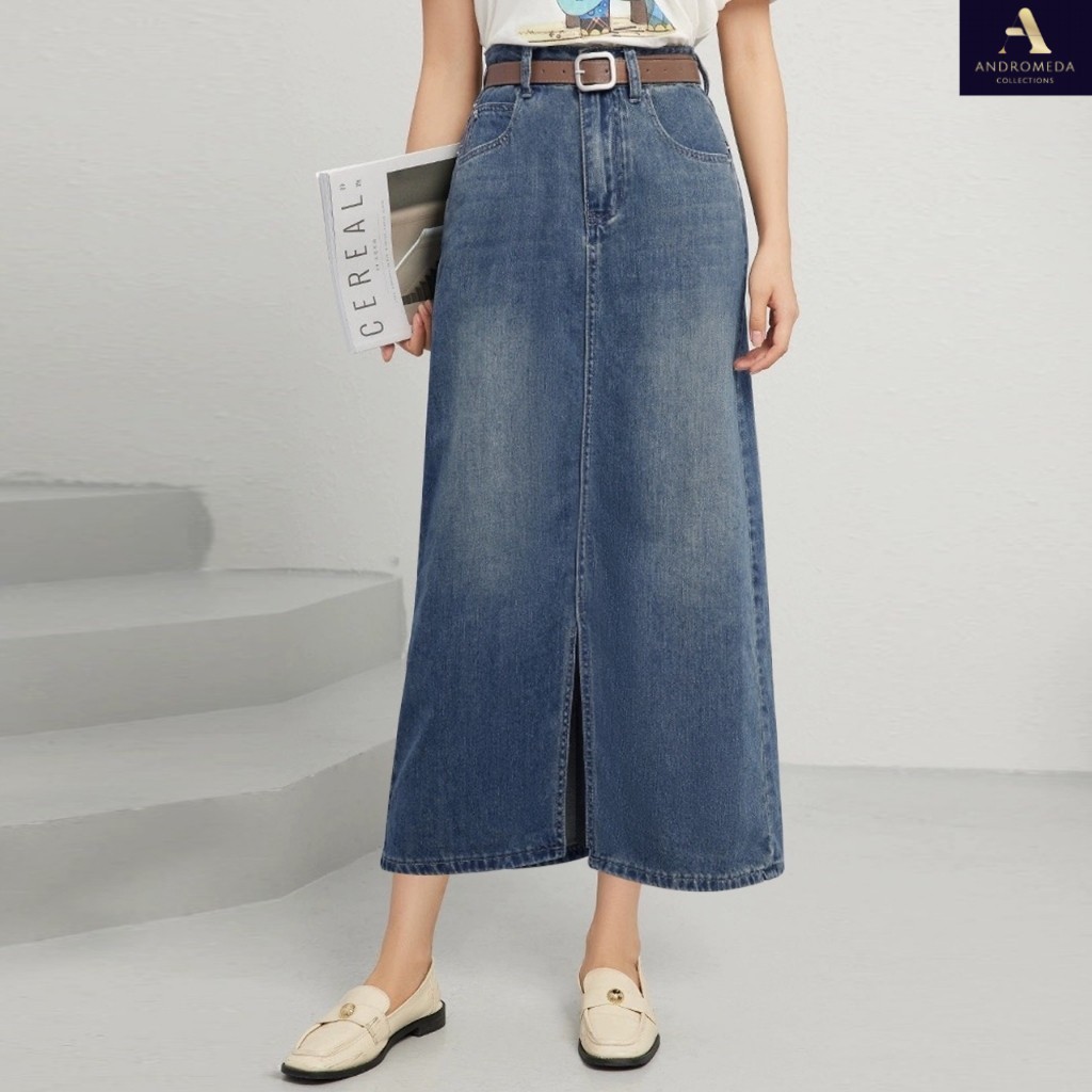 Forking Denim Skirt Women Mid-Length High Waisted Hip Wrap Skirt