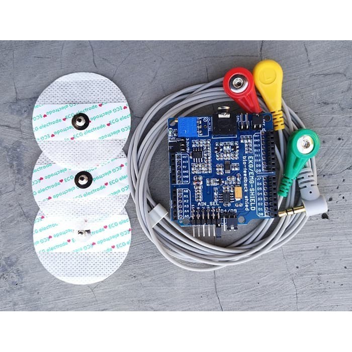 ECG/EKG/EMG Shield for Arduino with Cables and Electrodes