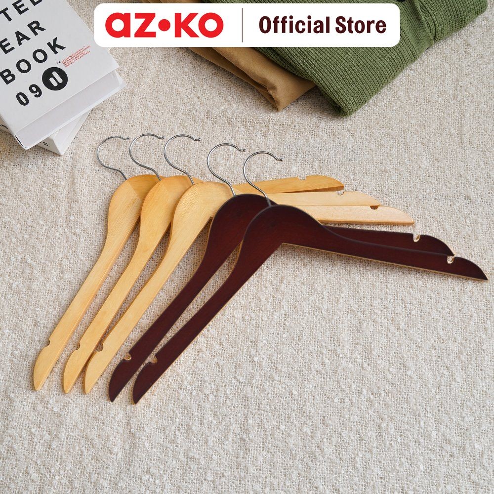 AZKO Stora 44.5 cm Set 5 Pcs Hanger Kayu Henger Gantungan Baju Serbaguna Shirt Hook Perlengkapan Rum