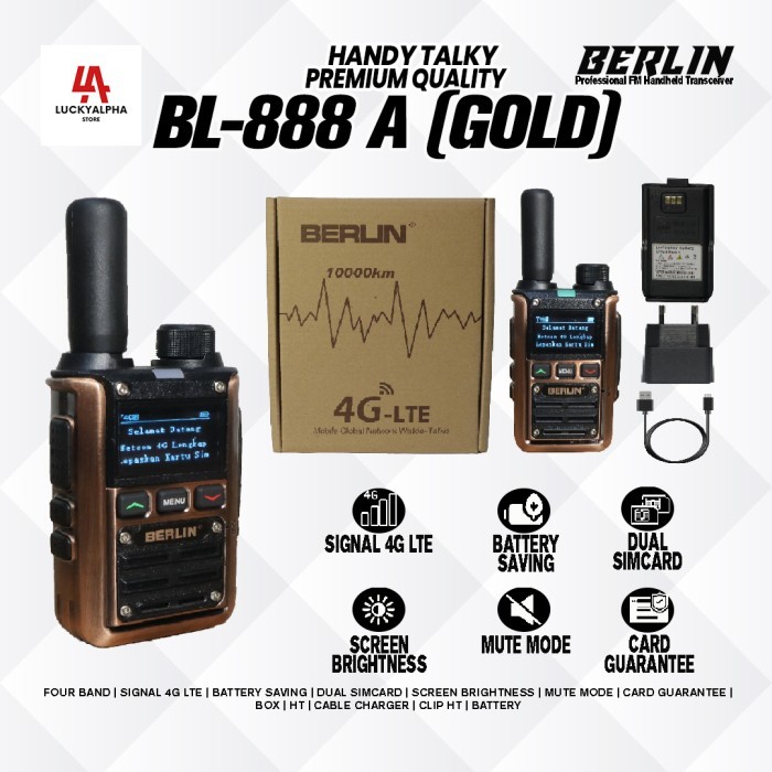 Promo | HT SIMCARD POC 4G BERLIN BL888-A network walkie talkie - Gold, HT ONLY