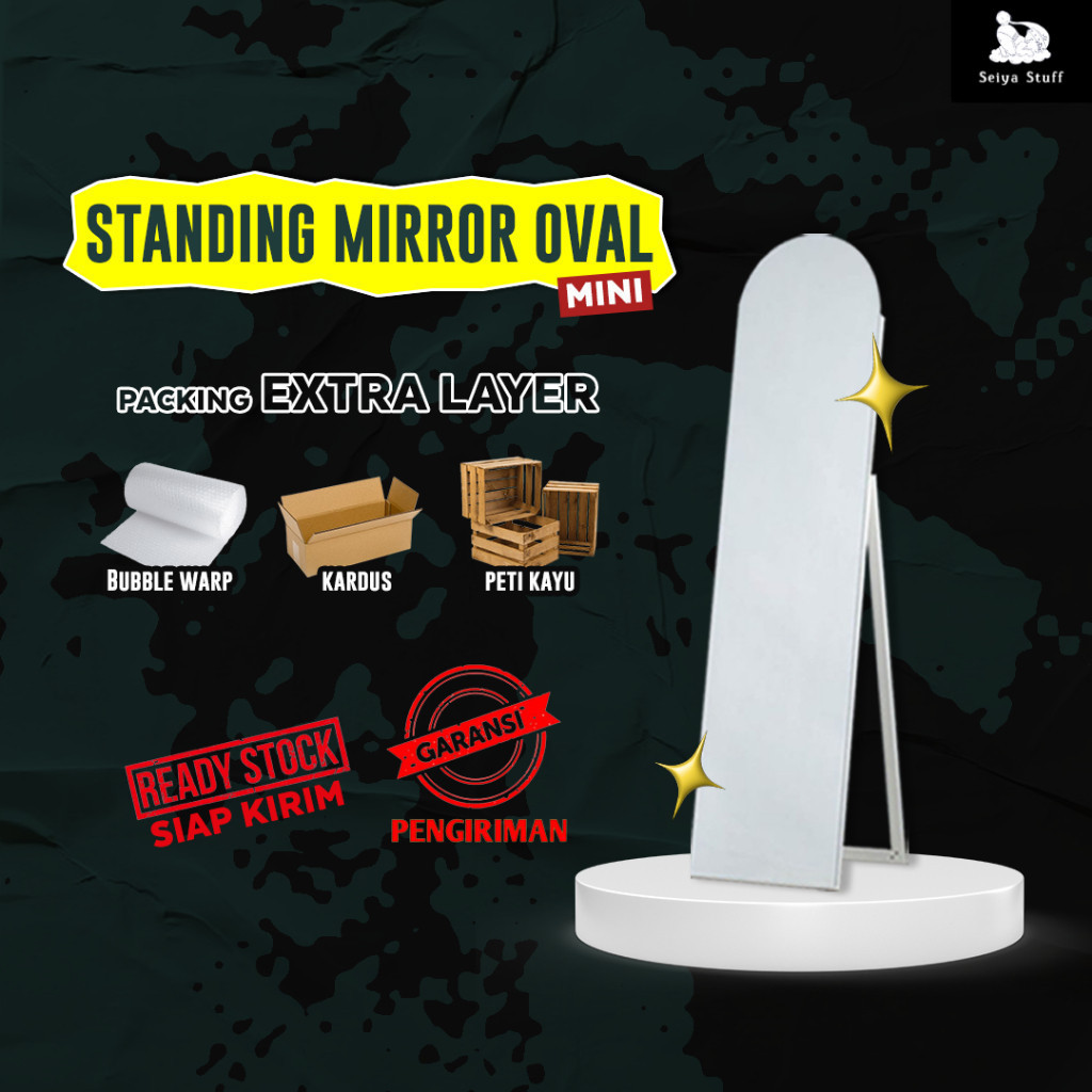 STANDING MIRROR FRAMELESS OVAL MINI - AESTHETIC | STANDING MIRROR MURAH