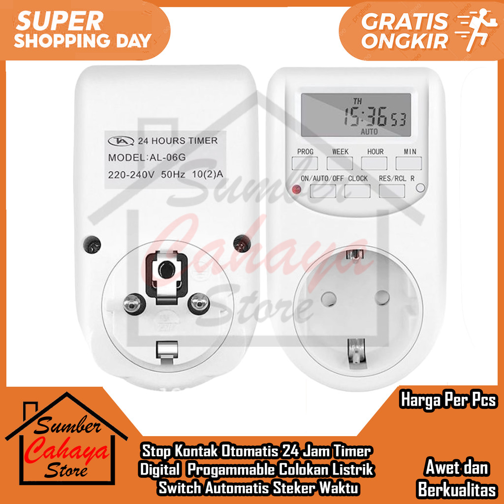 Stop Kontak Otomatis 24 Jam Progammable Timer Digital Perminggu Perhari Dijital Socket Program Colok