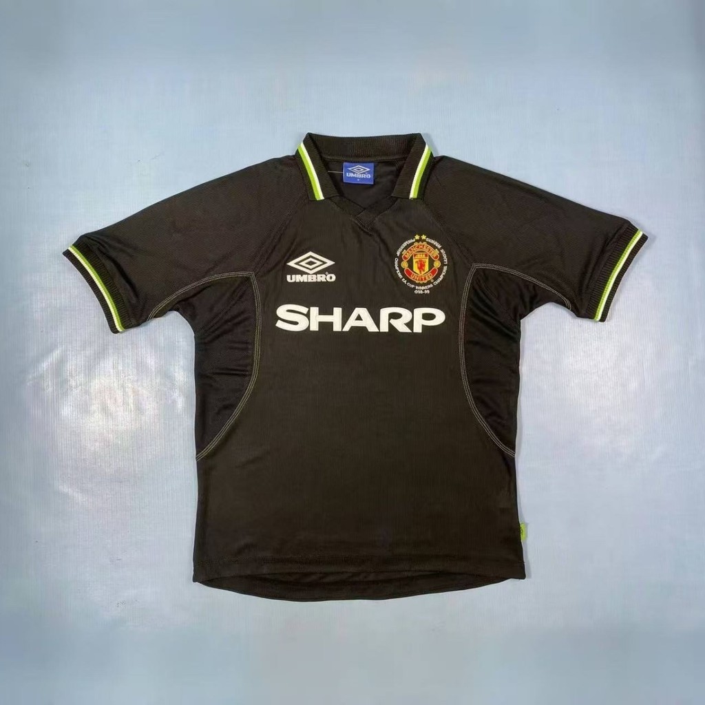 98/99 Manchester United Dua Jalan Klasik Retro Peringatan Seragam Sepak Bola Olahraga Bordir Jersey 