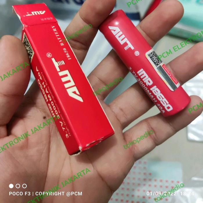 SB99 baterai batrai battery awt imr18650 imr 18650 40a 3000mah dus merah