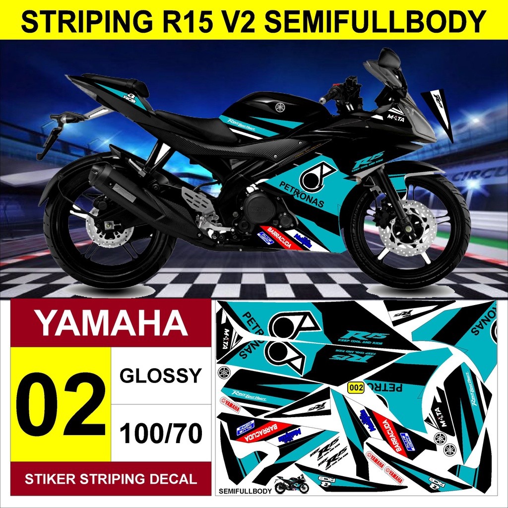 Sticker Decal Striping Semifullbody Yamaha R15 V2 Variasi Petronas Semua Ready