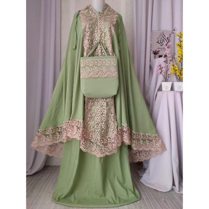 Mukena Dewasa Renda Shireen Mukenah Shiren wanita Muslimah - Hijau JS