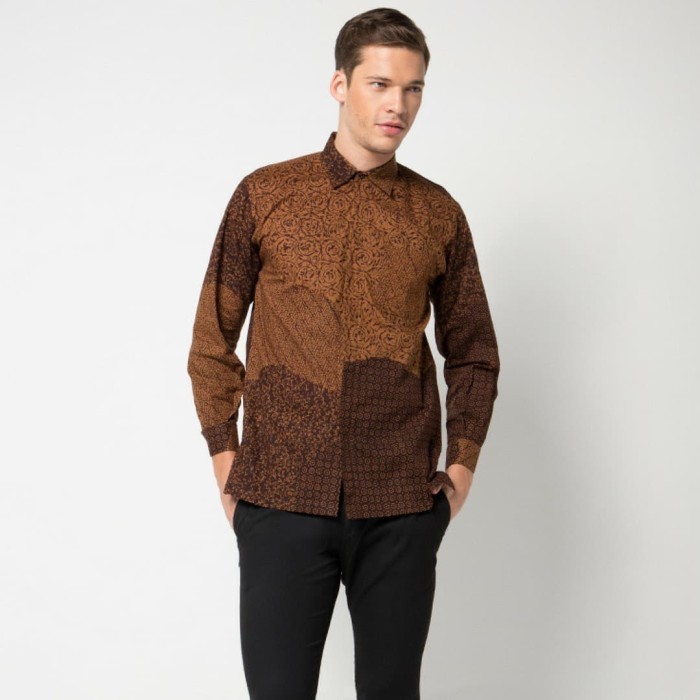 Kemeja Batik Aksen Tropis Acak Coklat Semarangan