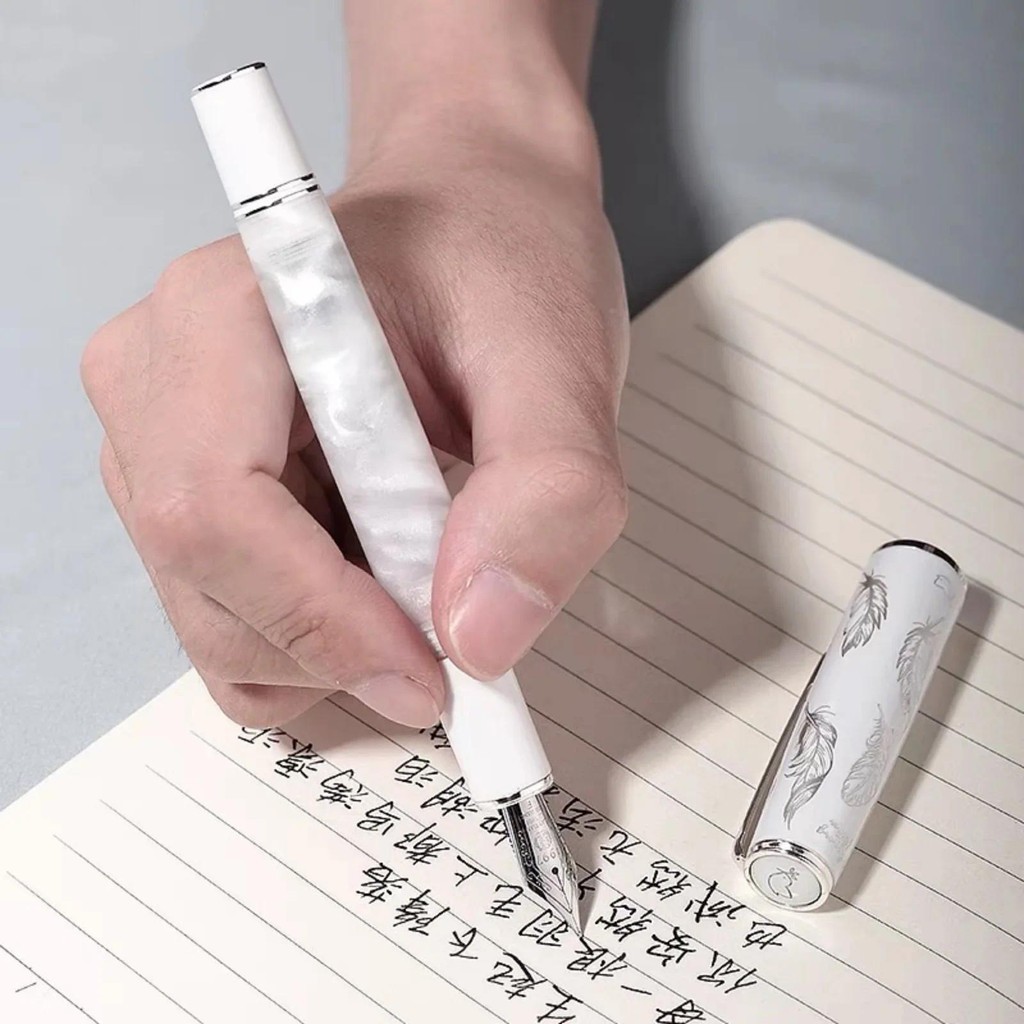 

Hongdian N8 Resin Fountain Pen Beautiful Feather Cap Ink Pen EF/F/M/Long Knife Nib White Smooth Writing Office Gift Pen