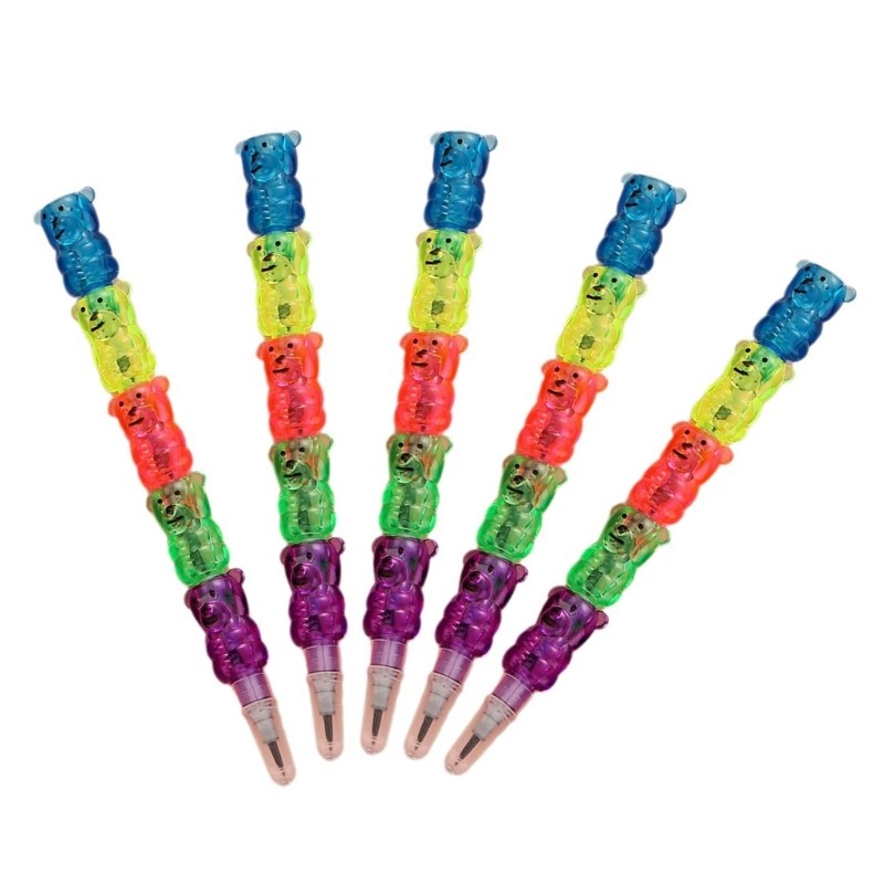 

5PCS Stackable Plastic Pencils Cartoon Bear Building Block Pencils 5 in 1 Writing Pencil for Kid Birthday Christmas Gift
