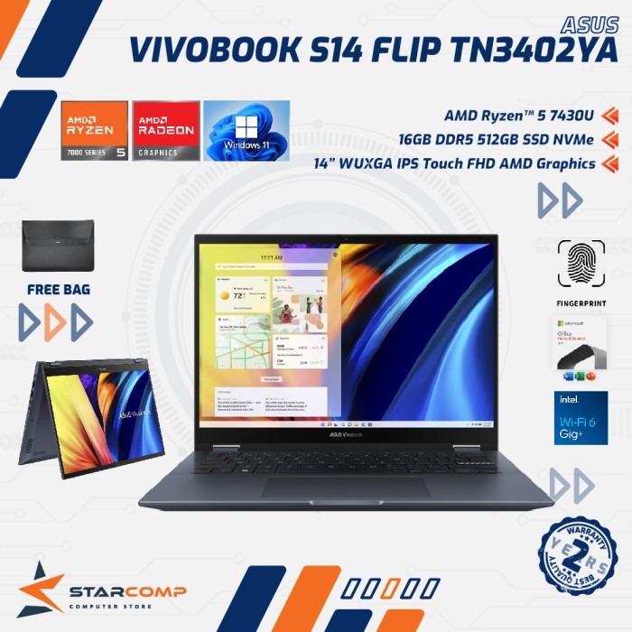 ASUS Vivobook S14 Flip TN3402YA-VIPS558 AMD Ryzen 5 7430U 16GB 512GB 14" WUXGA Touch - Quite Blue