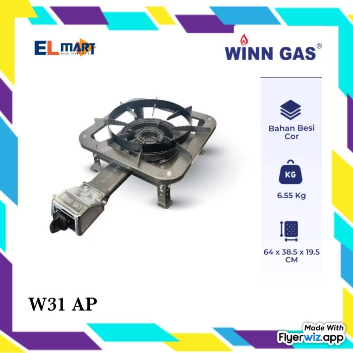 Winn Gas w31ap Kompor Cor Komersial + Dudukan Kaki Kompor Pendek W 31AP W 31 AP