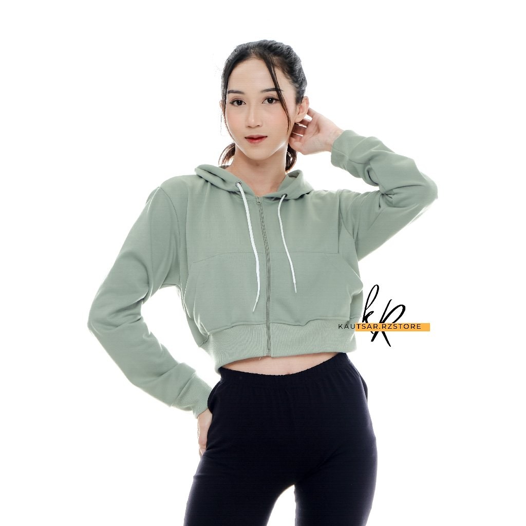 HOODIE ZIPPER BASIC AURA0125 CROP POLOS PREMIUM Jacket Crewneck Sweater Hoodie Wanita Kekinian Fashi