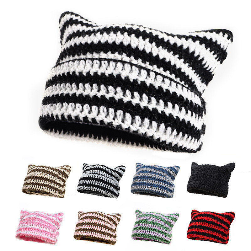Crochet Hats for Women Cat Beanie Vintage Beanies Women Fox Hat Grunge Accessories Slouchy Beanies f