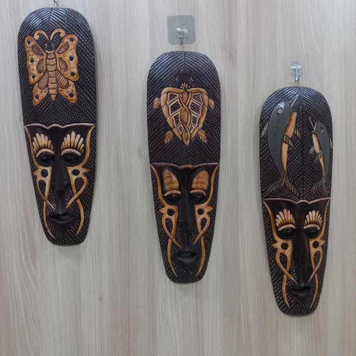 Hiasan Dinding Topeng Suku Etnik Coklat Kerajinan Tangan Bali Home Decor