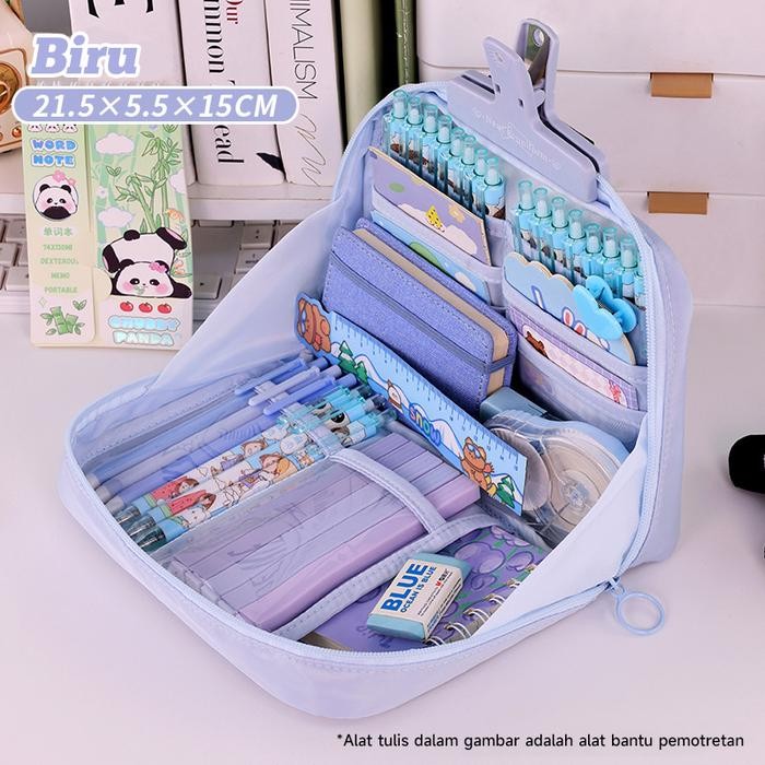 

READY Hijau Tempat Pensil Alat Tulis Transparan Kapasitas Large Capacity Pencil Case Pensil Tas Perlengkapan Dan Anak Sekolah Kotak Kantor Stationary Bag Kanvas Stationery buket pensil Hitam - Biru