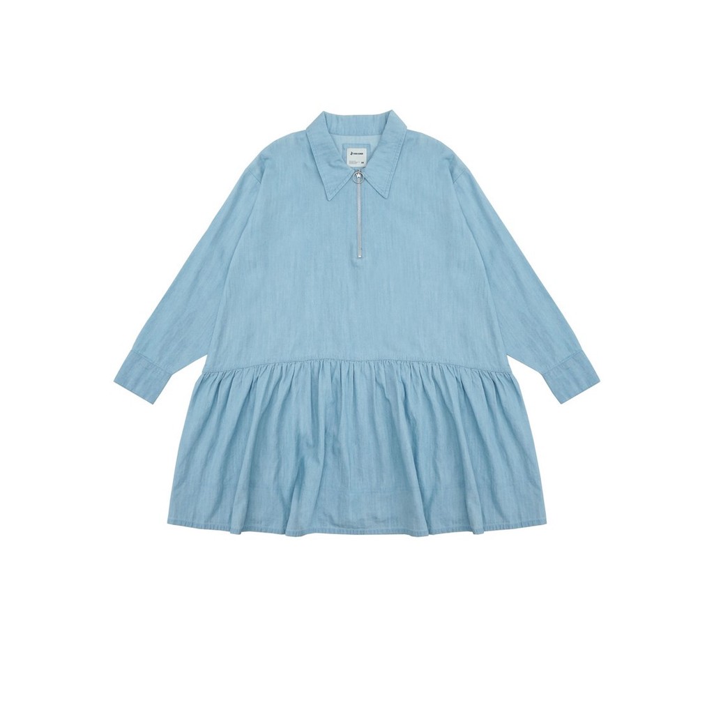 3Second Women's Shirt Dress Denim Oversize Half Zip 210423