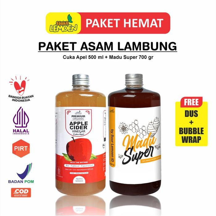 

Suur Lemeon - Paket Asam Lambung - Cuka Apel 500ml dan Madu Hutan 700gr Asli