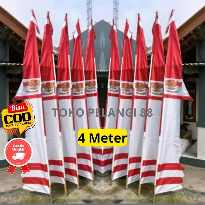 Bendera Umbul-umbul Merah Putih 4Meter LAYUR Lurus Bendera Umbul-Umbul Warna Warni Garuda Panjang Mu