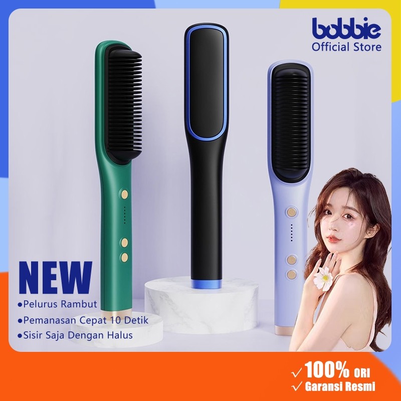 Bobbie Sisir Pelurus Rambut Elektrik Alat Pengeriting Pelurus Rambut Sisir elektrik 2-in-1