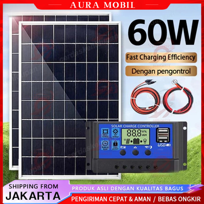 【60W】 Solar Panel Panel Surya Pembangkit Listrik Tenaga Surya With Pengontr Tenaga Surya Outdoor Oto