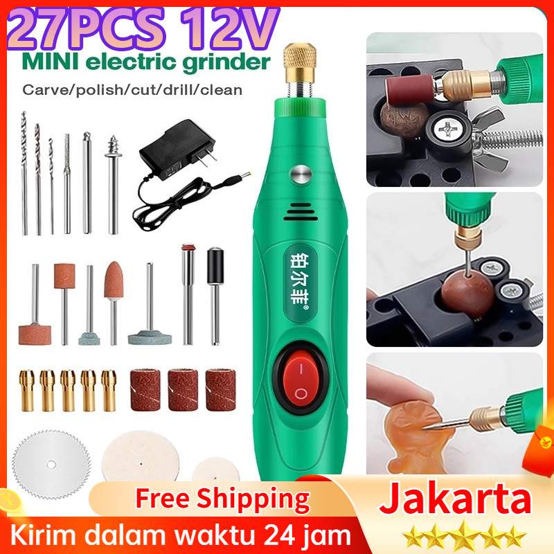 Gerenda listrik Bor Mini 27PCS 12V DC Mini Drill Electric Engraver Grinder Gerinda Electrik Listrik 